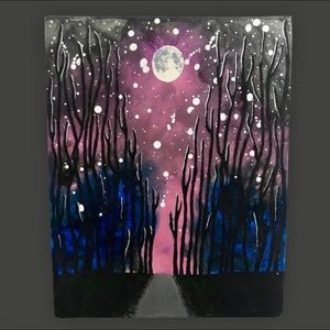 “Moonlit Walk” Original Melted Crayon Art 11”x14”